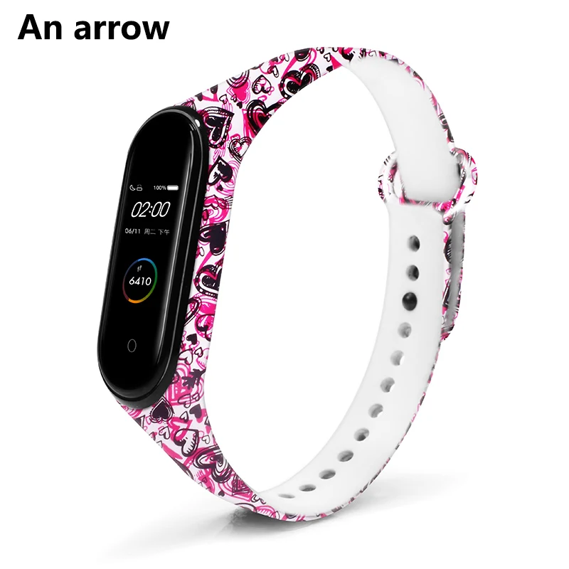An arrow BOORUI Mi band 4 ремешок для xiaomi mi band 4 аксессуары pulsera inteligente силиконовый пояс с цветами Замена для m4 band - Цвет: An arrow