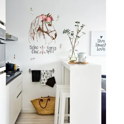 DIY винтажный Ретро постер лошадь Настенная Наклейка с животным цветком украшение