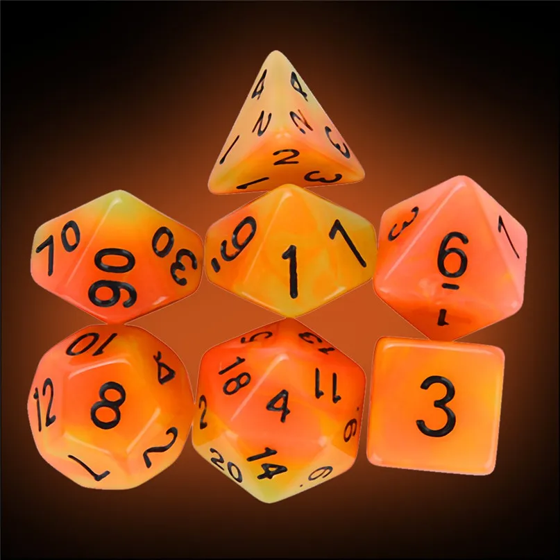 7pcs кости Световой с цифрами для TRPG игра многогранные D4-D20 мульти-сторонее