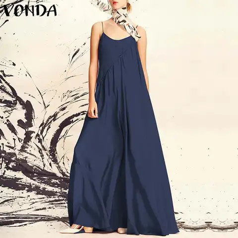 Женское длинное платье-макси VONDA, летнее пляжное платье на бретельках без рукавов, повседневное свободное богемное платье большого размера 2023