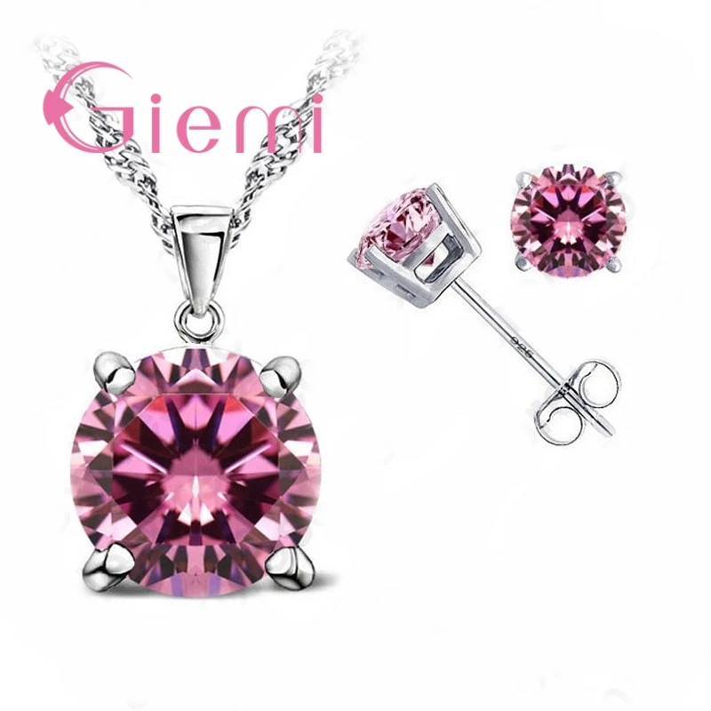 

Big Promotion 925 Sterling Silver Female Necklace Pendant+Stud Earrings Brand Jewelry Sets for Women Engagement Bijoux
