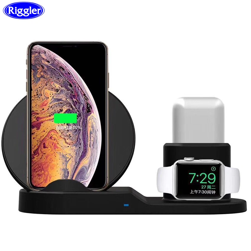 3 в 1 Беспроводное зарядное устройство 10 Вт Быстрая зарядка держатель для