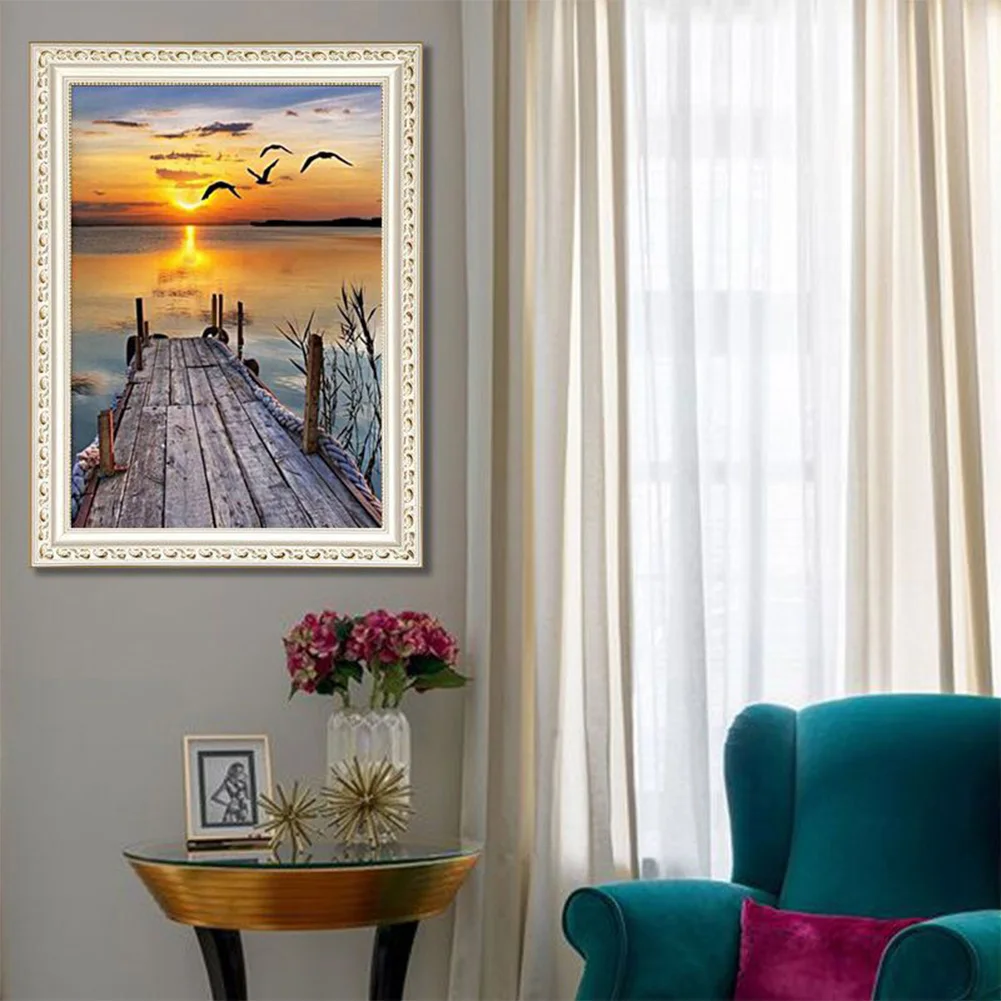 Мозаика ручной работы 5D мост на закате реалистичный ремесленный круглый дрель