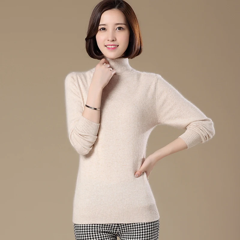 

High - lap collar cashmere sweater sweater women 's Korean loose large size autumn and winter solid color long - sleeved bottom