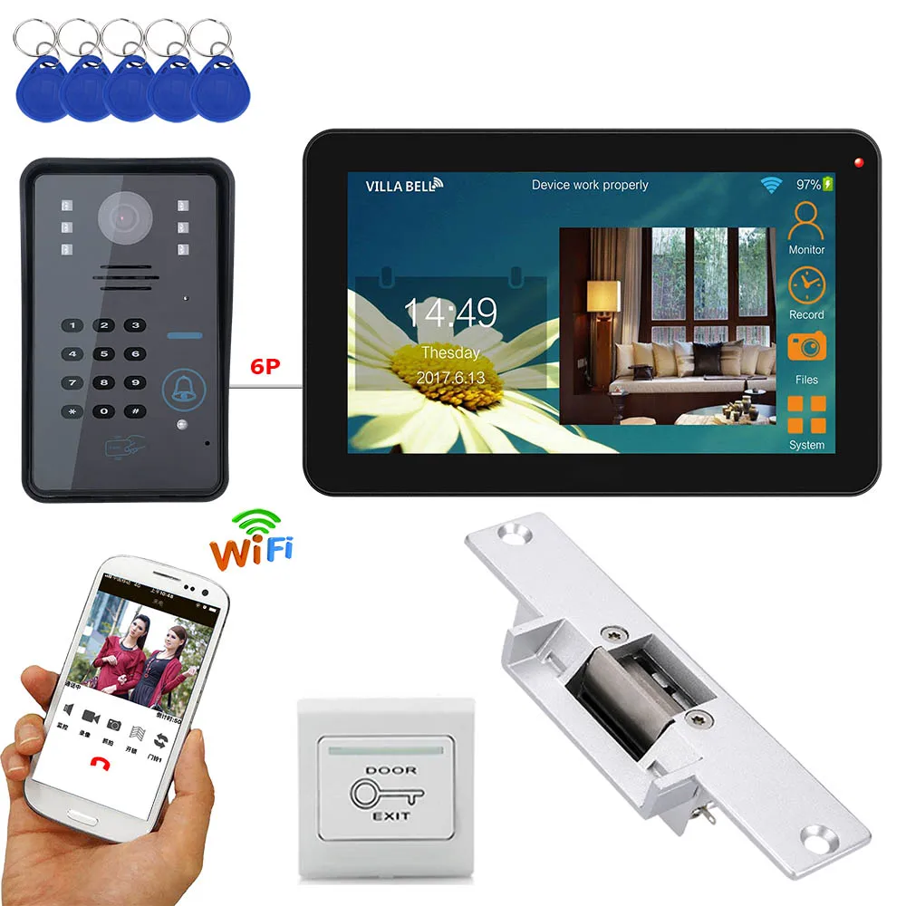 

MAOTEWANG 9-дюймовый проводной/беспроводной Wi-Fi RFID пароль видео домофон дверной звонок Система внутренней связи с электрическим блокировкой уда...