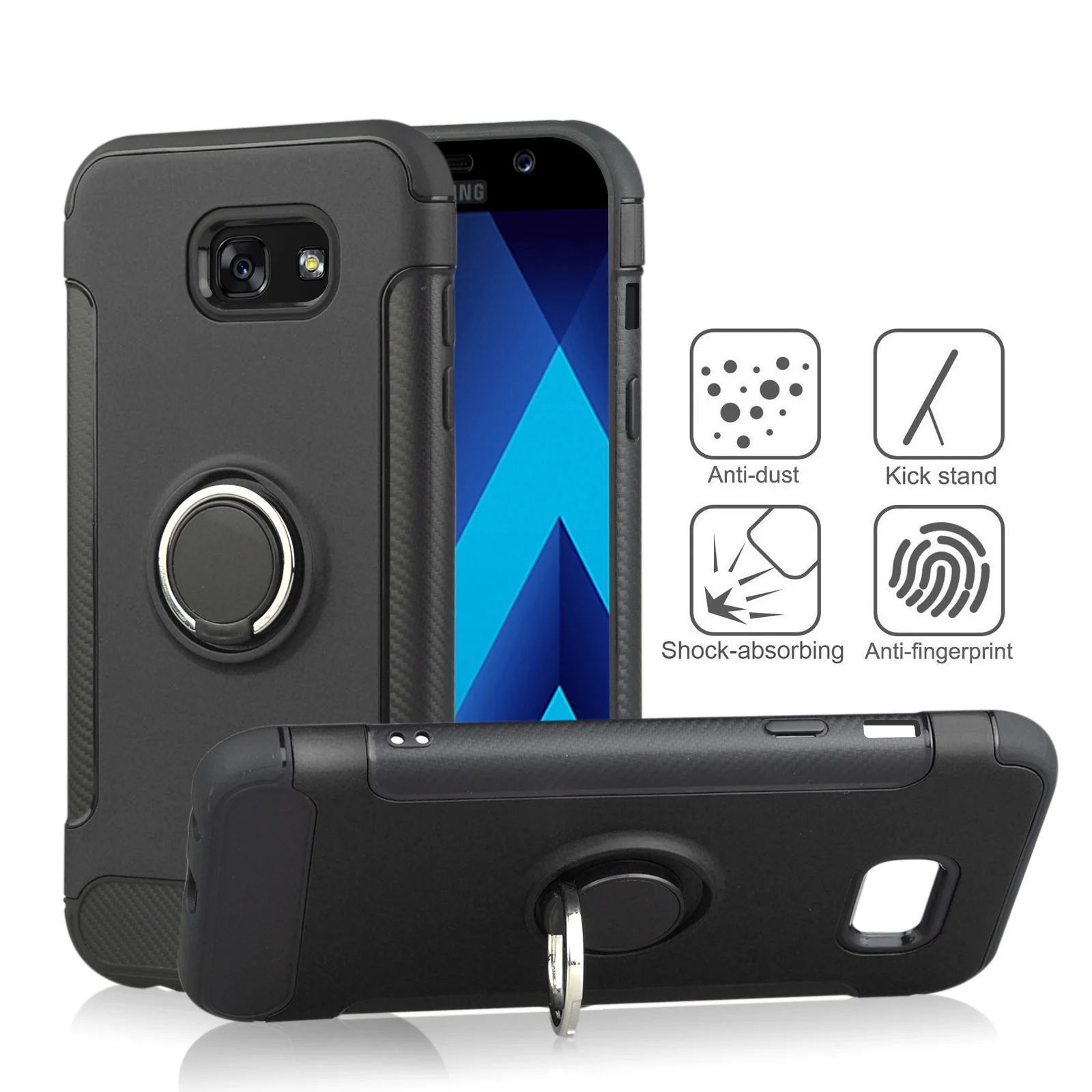 360° Rotating TPU+PC Ultra Thin Carbon Fiber Ring Bracket Mobile Phone Case For Samsung galaxy A3 2017 Shock Absorption |