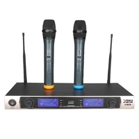 professional uhf karaoke wireless microphone system dynamic vocal dual handheld transmitter mic 2 cordless mike for audio mixer