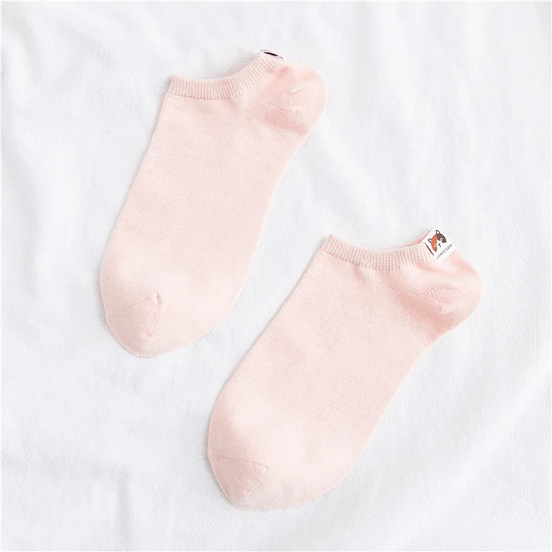pink Новинка, женские носки, 5 пар, короткие, в школьном стиле, хлопковые, одноцветные, милые, с рисунками животных, женские модные короткие носки для женщин - Цвет: pink
