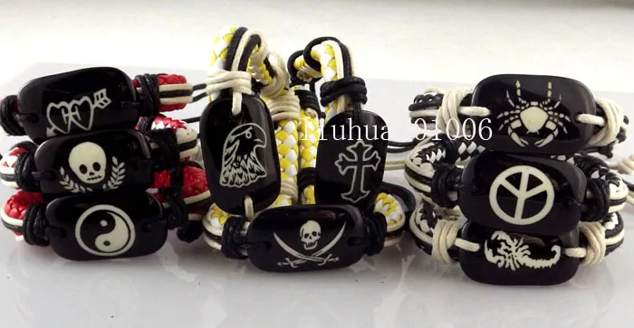 36 шт. мужские кожаные браслеты манжеты с черепом|leather cuff bracelets|bracelet designerbracelet wholesale |