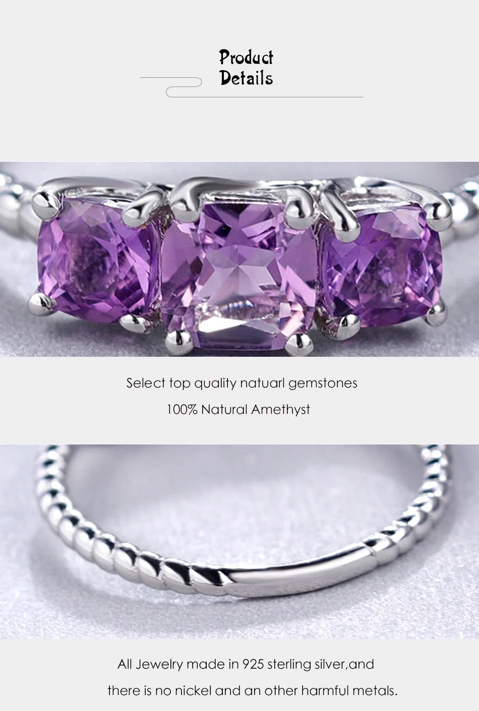 GEM'S BALLET 1.39ct натуральный аметист кольцо с тремя камнями для женщин 925 пробы Серебряный Драгоценный Камень Обручальное кольцо ювелирные изделия