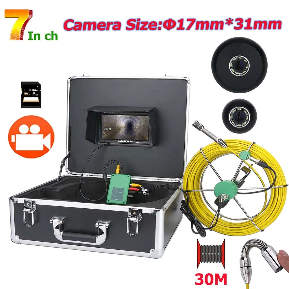 

MAOTEWANG 30M 7inch DVR 17mm Industrial Pipe Sewer Inspection Video Camera System IP68 Waterproof 1000 TVL Camera with 8pcs LED