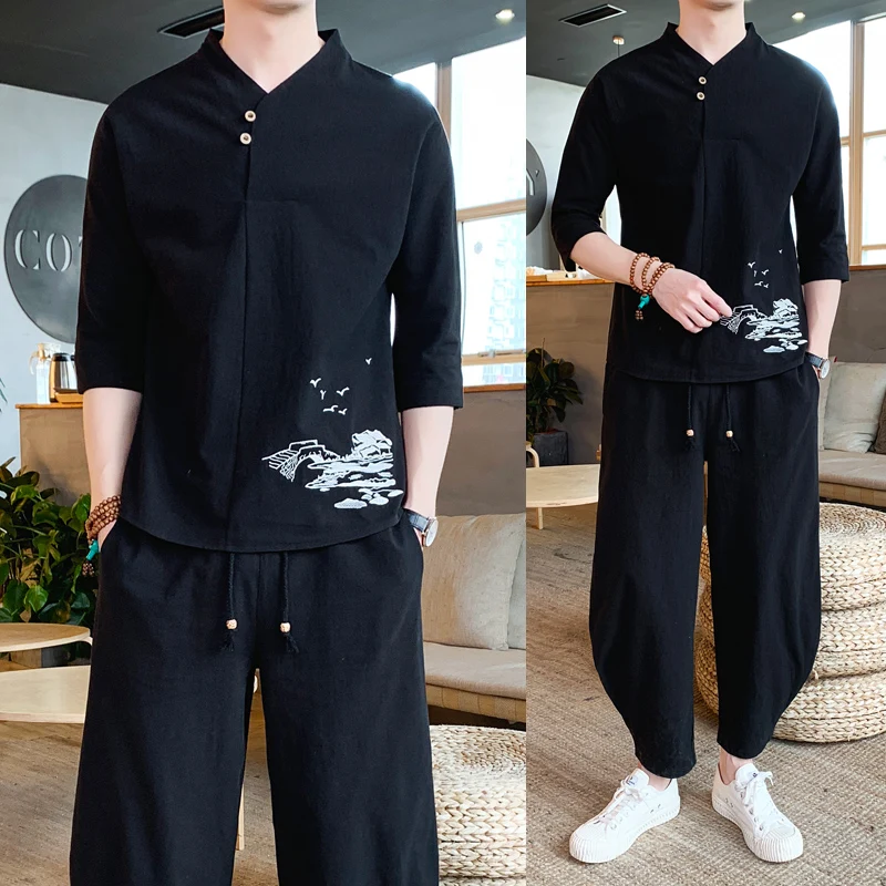 Китайские мужские комплекты одежды хлопковая одежда для медитации льняная