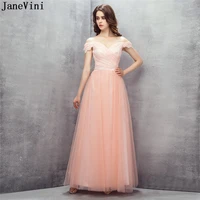 janevini simple lace long bridesmaid dresses floor length spaghetti straps backless tulle prom dress vestidos longos de festa