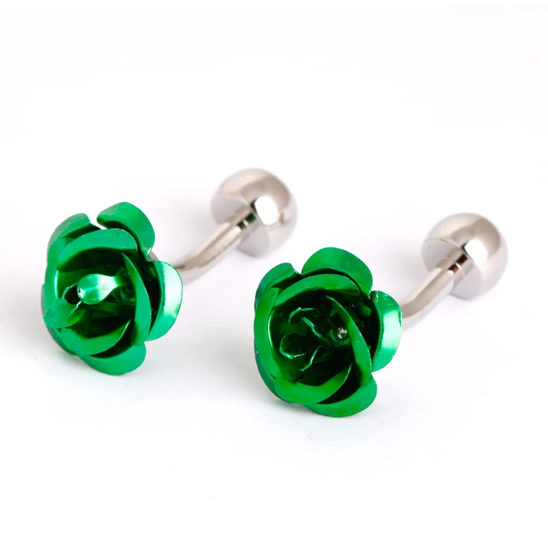 Модные запонки в виде зеленой розы Запонки с дизайном для Мужчин Ювелирные