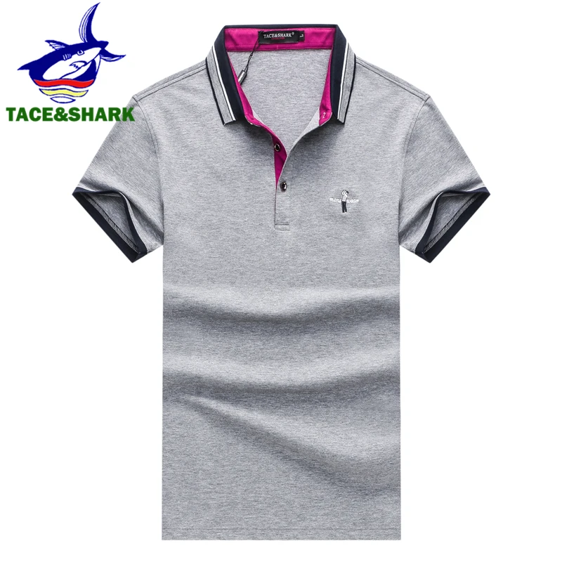 Мужская хлопковая рубашка поло TACE & SHARK однотонная с логотипом Golfed 2018|logo polo shirt|male