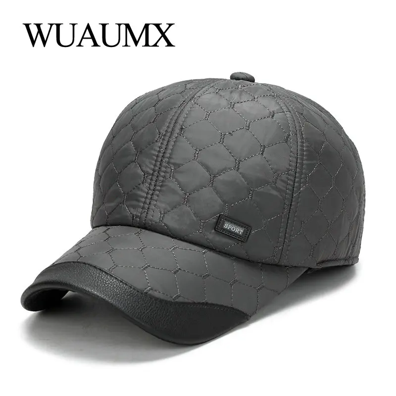 Wuaumx осень-зима Бейсбол Кепки Для мужчин с ушами хлопок теплый толстый Кости Кепки Для мужчин, кепка зимняя, кепки мужские осень зима, кепка мужская шапка зимняя,бейсболки мужские, шапка ушанка, шляпа мужская