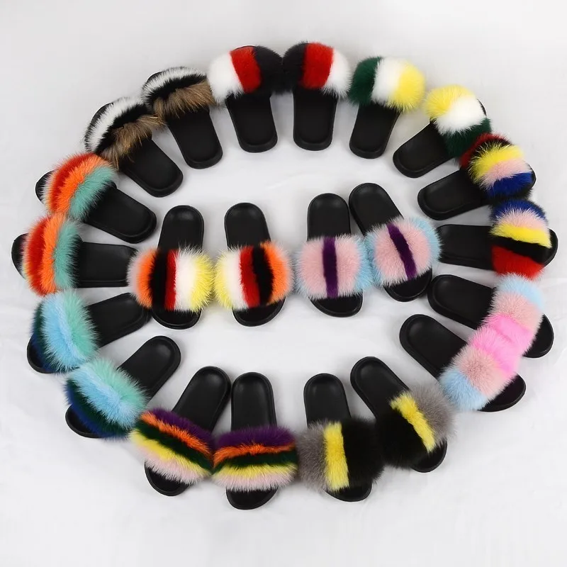 Women Slippers Home Furry Slides House Fluffy Flip Flops Woman Summer Shoes Real Fur Female Footwear Rubber 2020 Fashion | Обувь