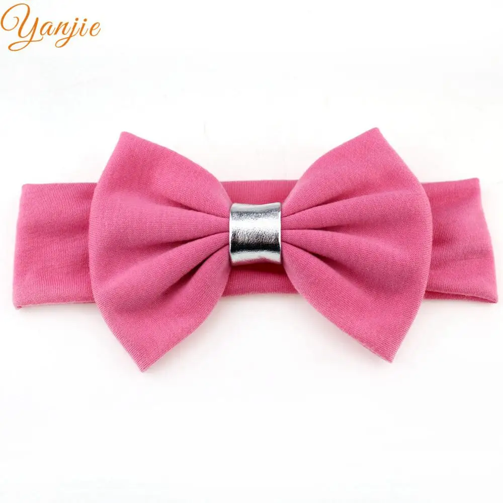 pink Повязка на голову с большим бантом для девочек, 5 дюймов, одноцветные, с узелком, бант для волос, эластичная лента для волос для детей, повязка на голову с блестками, большой хлопковый бант, аксессуары для волос - Цвет: pink