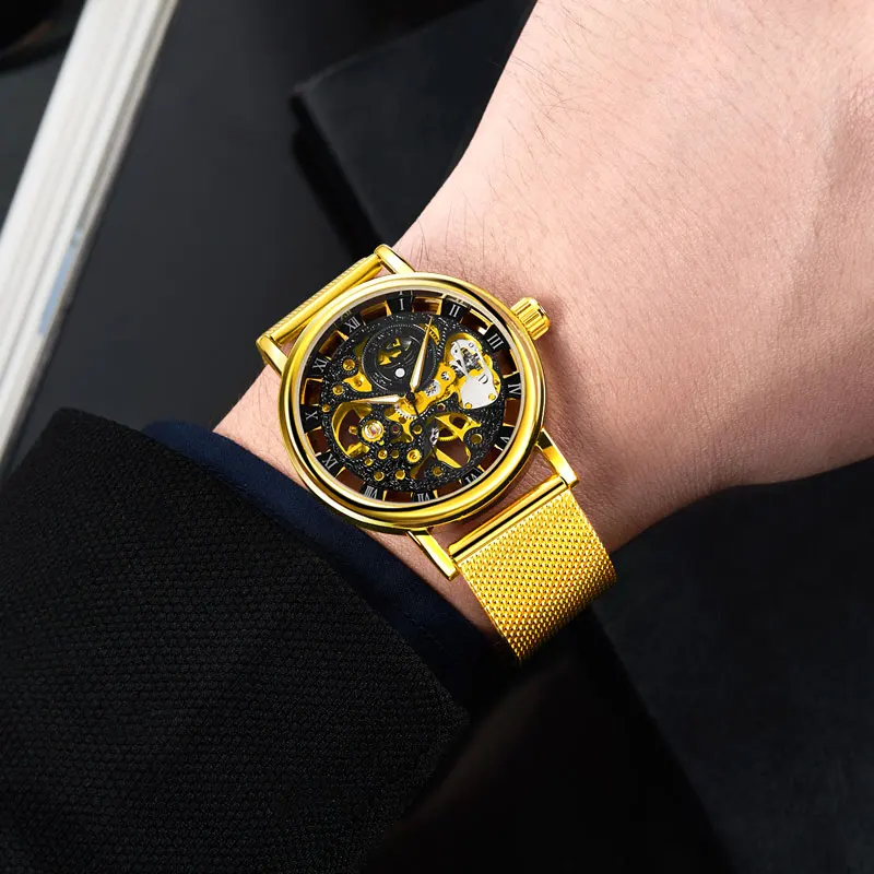 Мужские механические часы-скелетоны SEWOR с тонким циферблатом и нейтральным