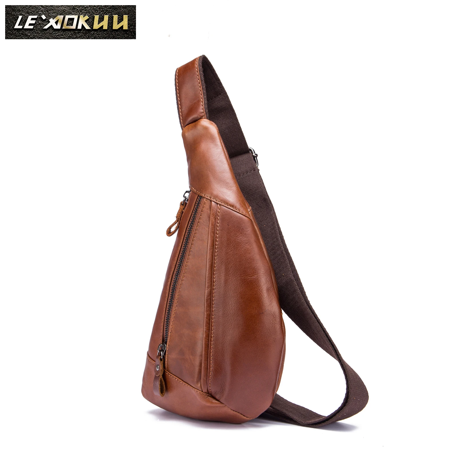 Preço Qualidade Dos Homens De Couro Original Moda Tringle Peito Pacote Saco Design Masculino Estilingue Crossbody Um Ombro Mochila Daypack 8807