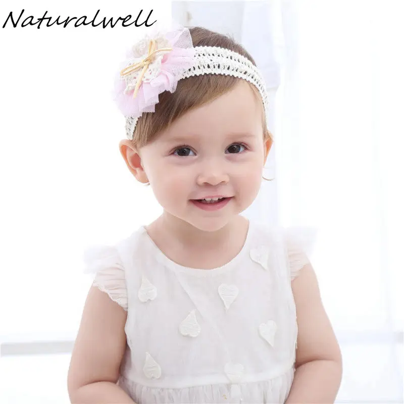 

Naturalwell/повязка на голову с розовым цветком для маленьких девочек; повязка на крестины; повязка для крещения для новорожденных; HB081