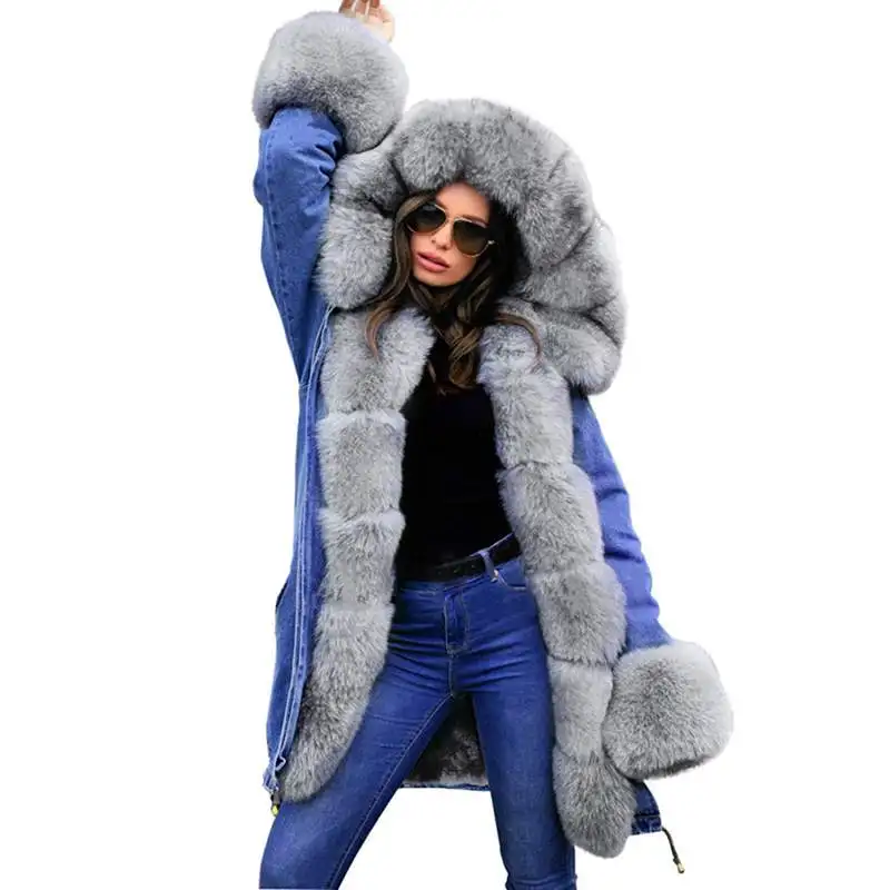 dark gray Для женщин Меховая куртка из искусственного меха мода Новинка зимы женские хлопковые пальто толстые теплые парки с капюшоном средняя Длинная Верхняя одежда Тонкий PR622 - Цвет: dark gray