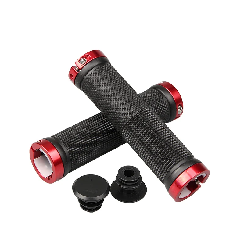 red 1 пара MTB BMX шоссейные велосипедные ручки противоскользящие резиновые велосипедные ручки для горного велосипеда замок на руле велосипеда концевые ручки - Цвет: red