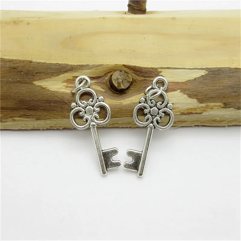 

90PCS (20*10mm )Antique Silver Key Charms alloy pendant fit European Bracelets DIY Metal Jewelry Findings