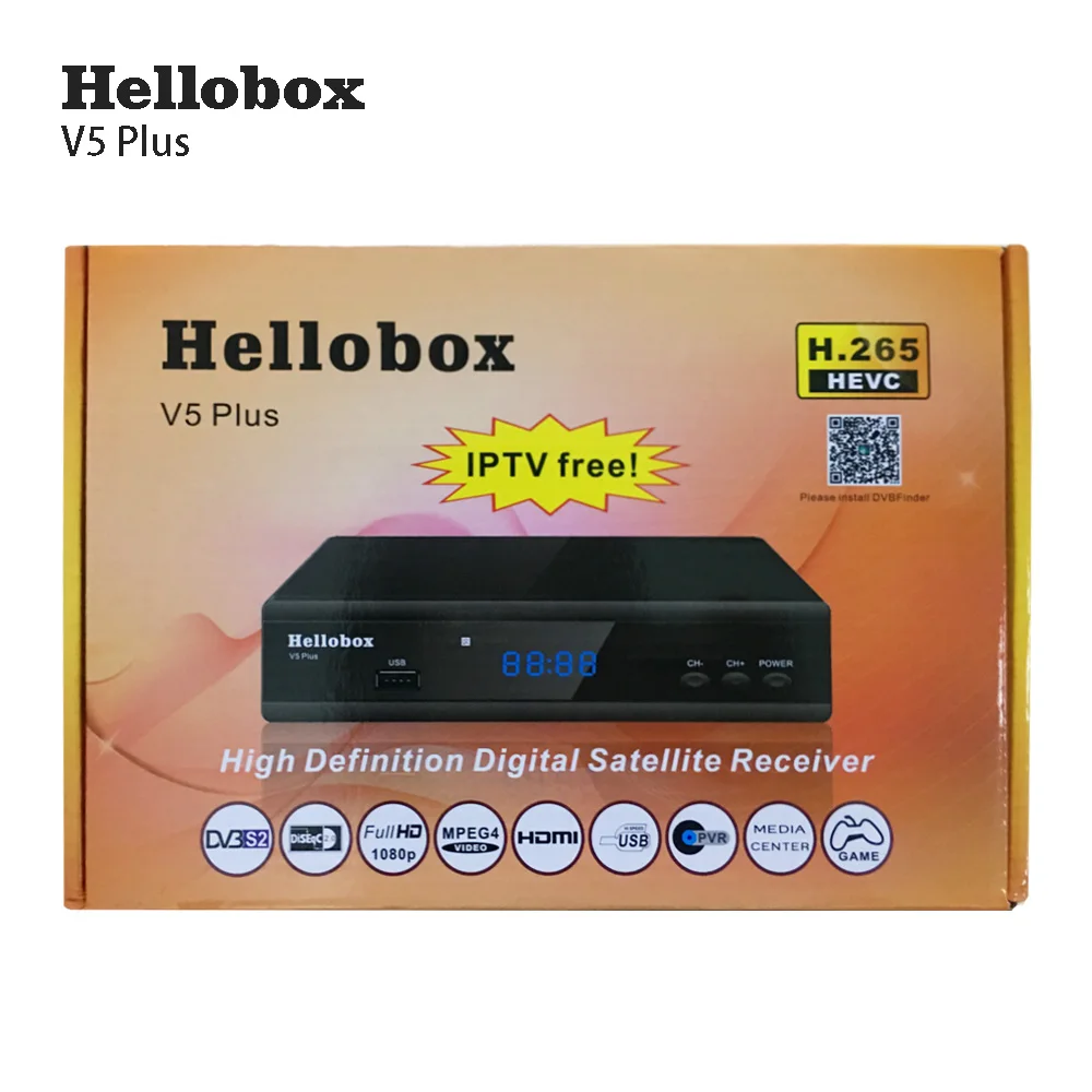 Hellobox V5 Plus H.265 DVB S2 приемник с SCAM IPTV Autoroll PowerVu Auto Biss Поддержка CCCam Newcamd
