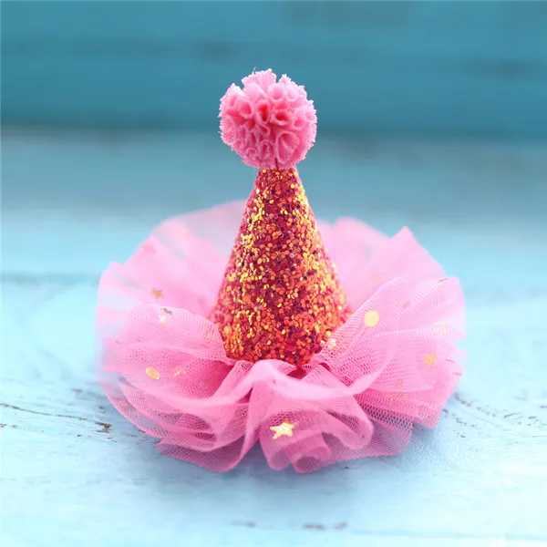 hot pink clip 10 шт./лот металлизированными блестками конус Hat Заколки для волос День рождения шляпа оголовье с пом мяч подарок для девочек головной убор заколка для волос - Цвет: hot pink clip