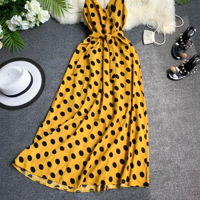Neploe Dot Print Лето, женское платье, шикарное, большое крыло, Топики, Vestidos, Ретро стиль, v-образный вырез, открытая спина, шнурок, пляжные платья 43349