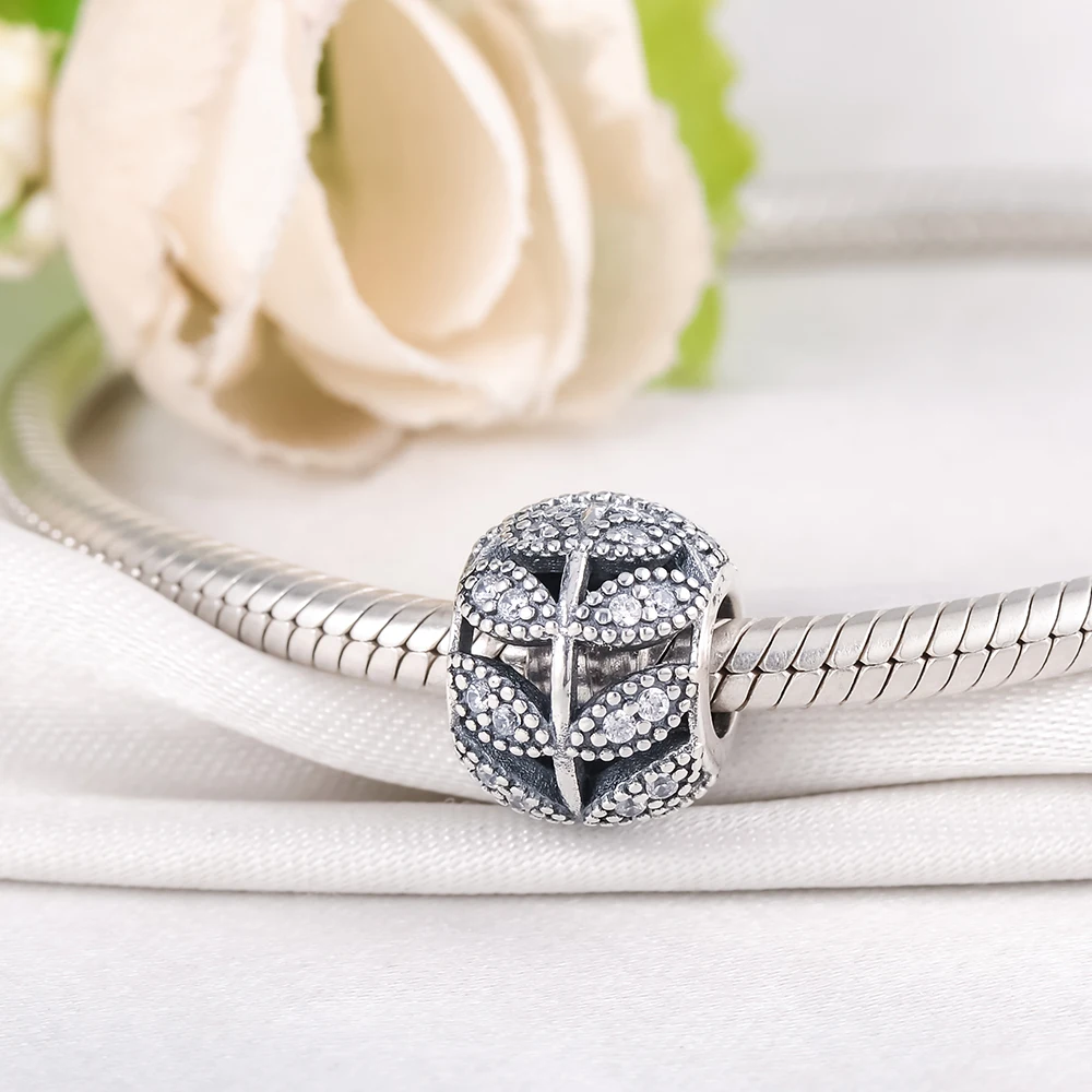 LZESHINE New Sparkling CZ Leave Openwork Charms Beads fit Original Bracelets Bangle Fashion 925 Sterling Silver Jewelry PSMB0852 | Украшения