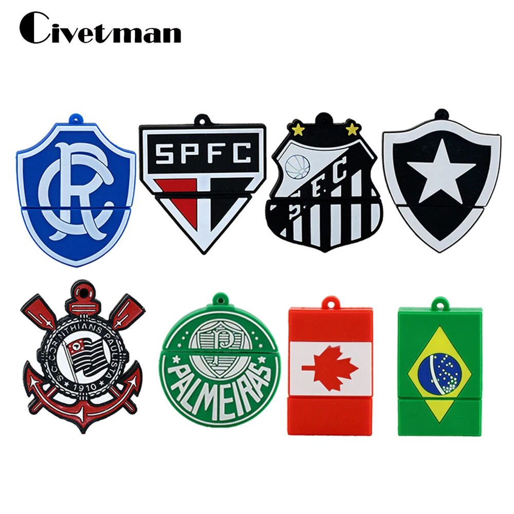 

Personalized USB Stick Cartoon Pendrive 128GB 64GB 32GB 16GB 8GB Soccer Team Badge USB Flash Drive Pen Drive Memory Stick