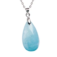 pendant necklace natural aquamarine jewelry for women men crystal ocean blue gemstone 30x20mm beads stone silver chains aaaaa