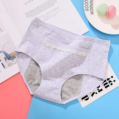 Серый 2pcs/Set Cotton Physiological Period Leak Proof Menstrual Panties Breathable Seamless Soft High Quality Women Underwear Breifs - Цвет: Серый