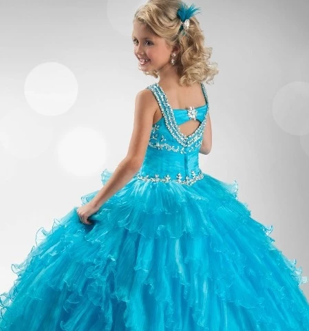 

2017 Organza Ball Gown Little Rosie Pageant Dresses Halter Sleeveless Rhinestone Layered Ruffles Girl's Pageant Dresses TF035