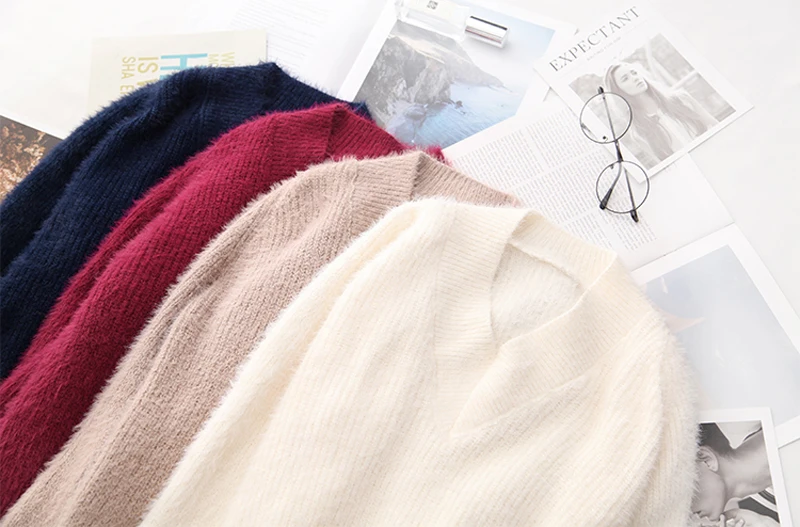 Зимний Свободный вязаный свитер с v-образным вырезом и расклешенными рукавами