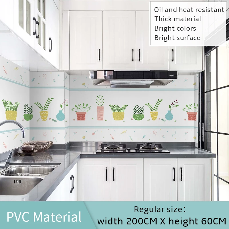 60*200cm Kitchen oil-proof wall stickers cooker high temperature waterproof tile cabinet range hood refurbished wallpaper - Цвет: 60x200cm