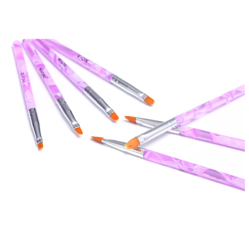 7PCS Nail Art Brush Flat Pen Drawing Painting Tips Dust Clean Acrylic UV Gel Polish Manicure Tools Purple | Красота и здоровье