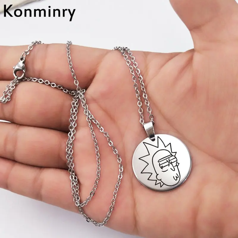 Konminry Горячая Рик Морти из нержавеющей стали круглой формы кулон ожерелье лазерная печать Cartton цепи милые ювелирные подвески