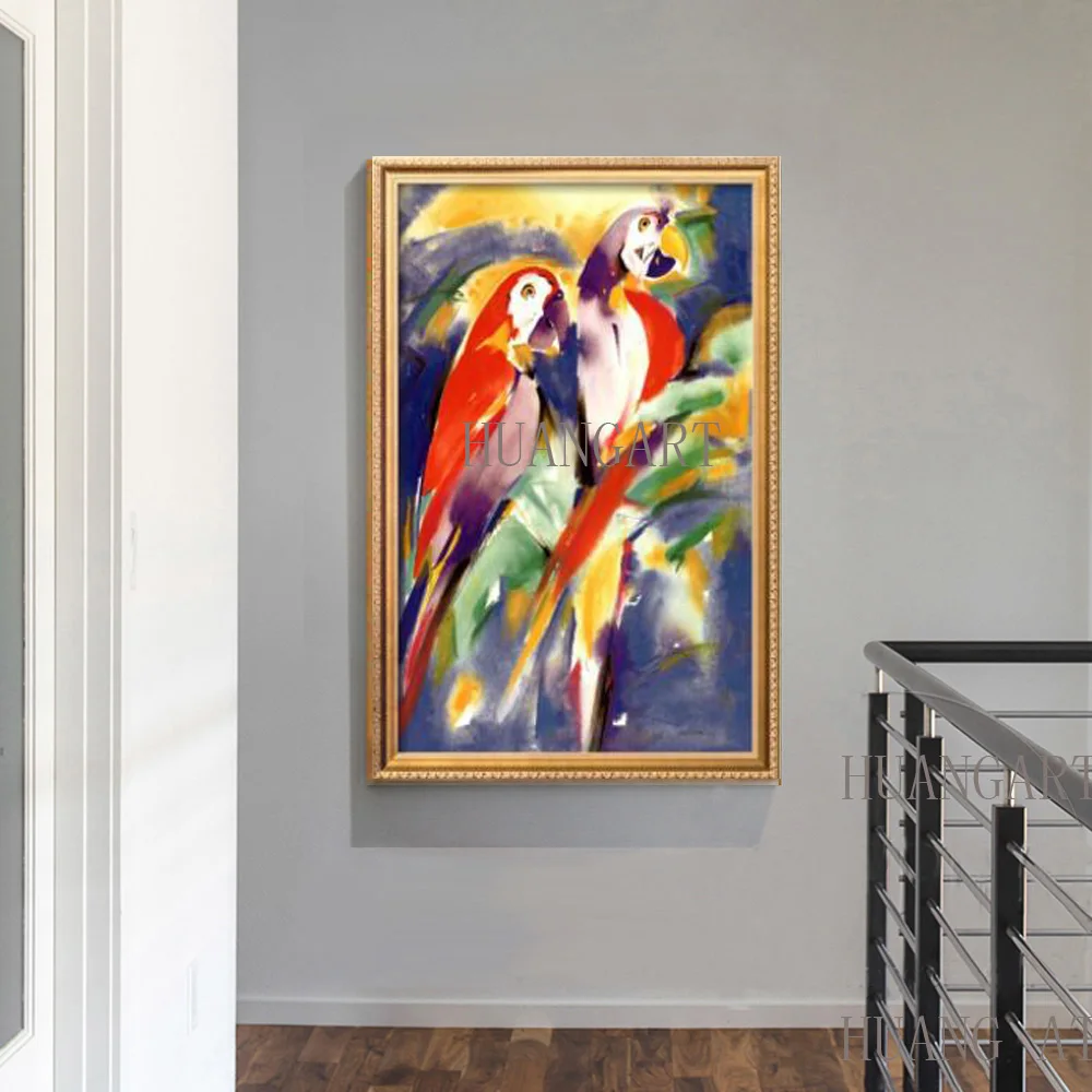 Animal Abstract Art RED PARROTS ON PURPLE by Alfred oil painting canvas High quality Hand painted Home Decor Hall restaurant | Дом и сад