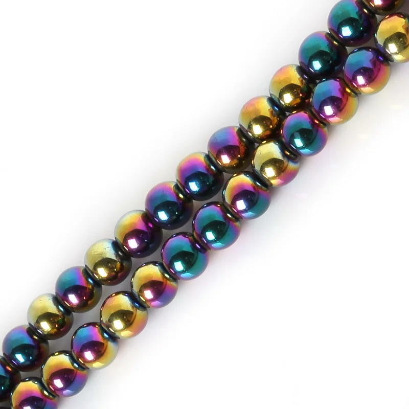 wholesale Natural Stone Gold/ Black /Mixed Plated Hematite Beads 8 MM 16&quot Per Strand Round Loose Bead for DIY Necklace | Украшения и