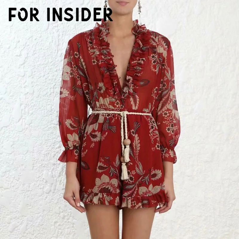 Для инсайдера золотой цветочный принт шифоновый комбинезон с рюшами Женский