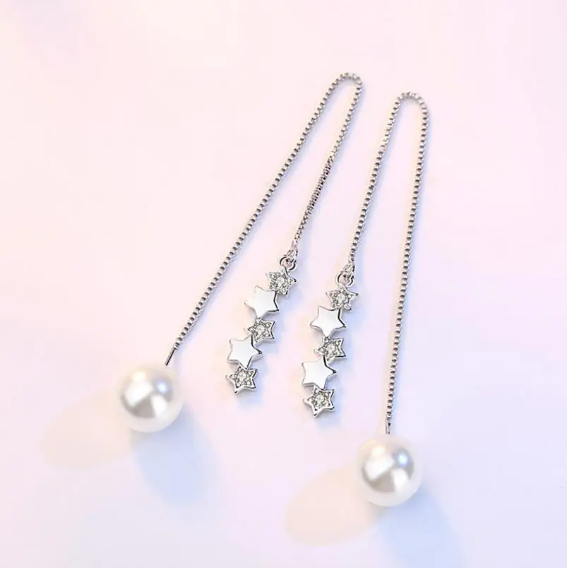 Серьги гвоздики из серебра 925 пробы в форме звезды с жемчугом|fashion stud earrings|stud