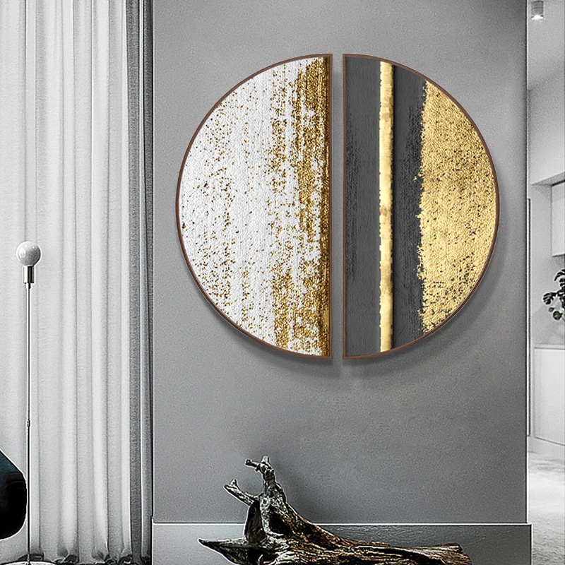 Gold foil modern luxury Porch decorative painting Round painting Creative abstract home semicircular mural wall decoration