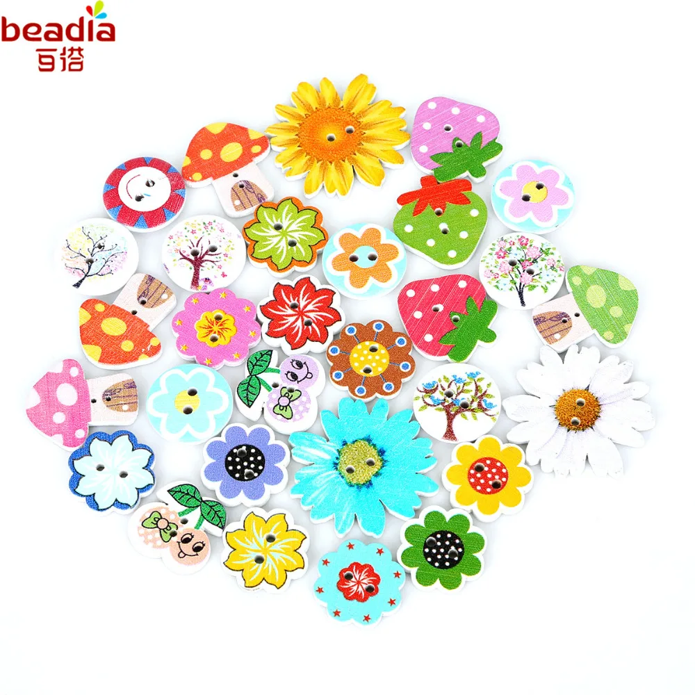 Деревянные пуговицы разных форм 50 шт./лот два отверстия Случайные Смешанные