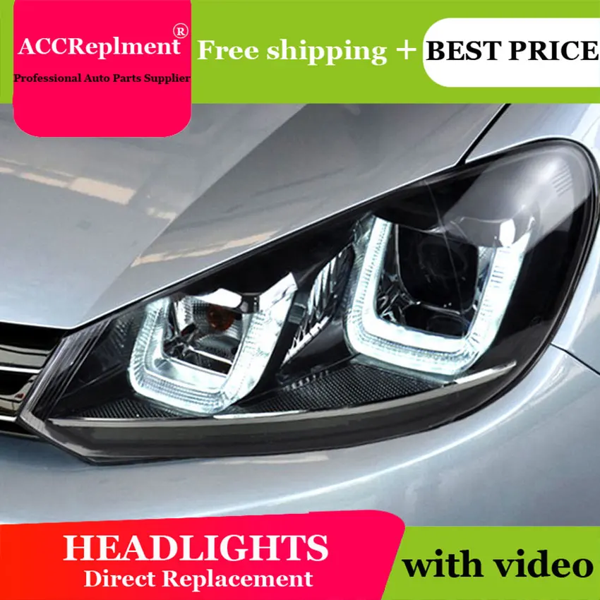 Автомобильный Стиль светодиодный налобный фонарь для VW Golf 6 фары 2009 2013 Ангел глаз