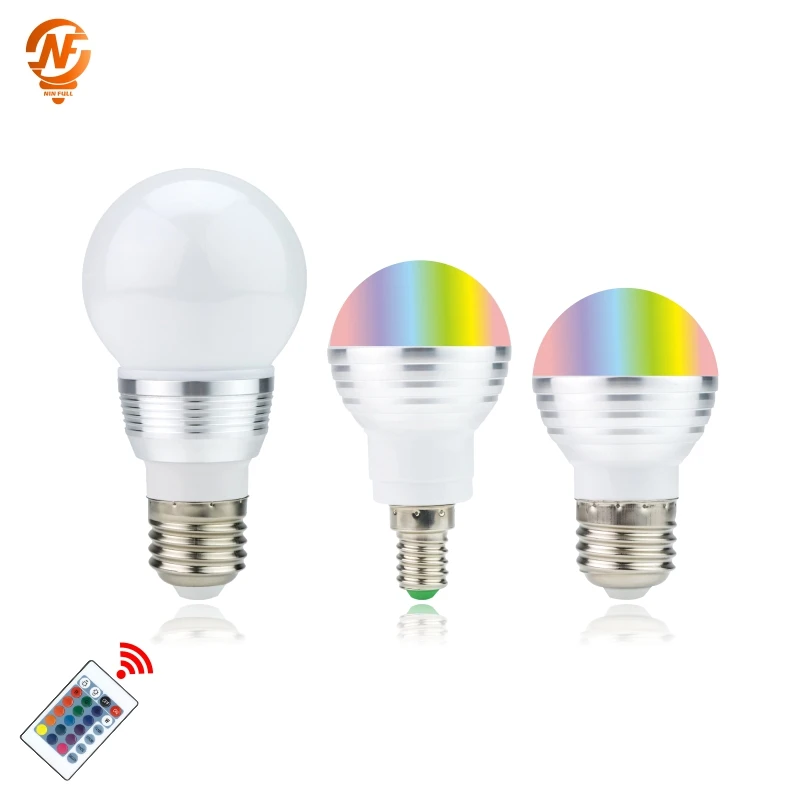 

Светодиодный ная RGB лампа E27 E14, 3 Вт, 5 Вт, 110 В, 220 В переменного тока, Точечный светильник 85-265 в, волшебный RGB светильник с ИК-пультом дистанцион...