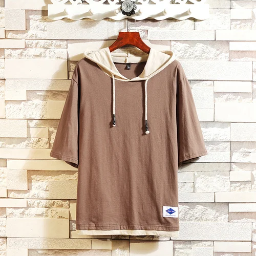 T19828 ASIAN SIZE BR Classic Men's Clothing Tops& Tees T-Shirts Plus Asian Sizes M-4XL 5XL Summer Short Sleeves Brand With Hooded Tshirt - Цвет: T19828 ASIAN SIZE BR
