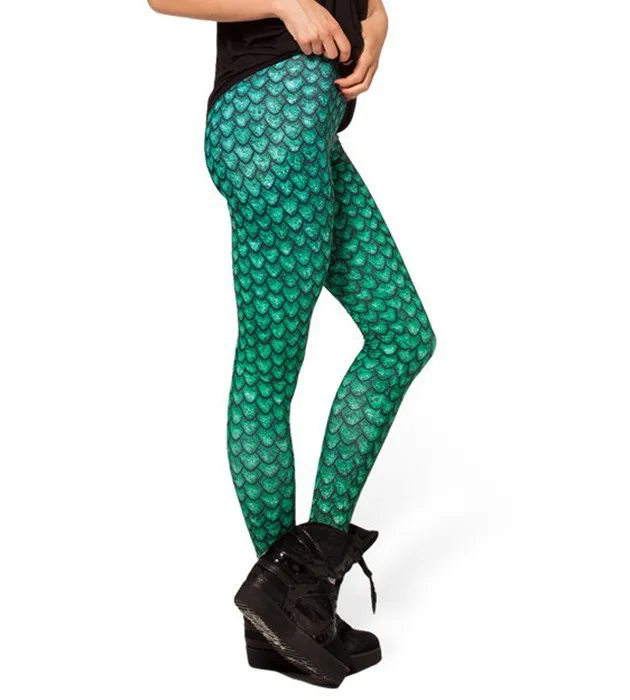 Ladies Green Fish Scale Leggings Slim 